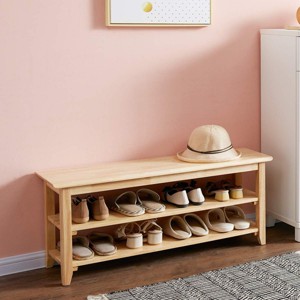 Solid Wood Storage Bench with Shoe Rack - Rustic Entryway Bench with Natural Wood Grain, Functional and Stylish - 1 of 4