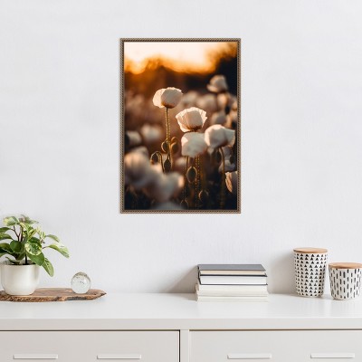 White Poppy Field Beaded Framed Canvas Wall Art