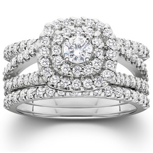 Pompeii3 1 1/4Ct Diamond Engagement Wedding Ring Set White Yellow Rose Gold or Platinum - 1 of 4