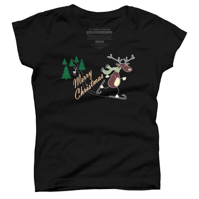 Girl's Design By Humans Christmas Reindeer for darks By ozdilh T-Shirt