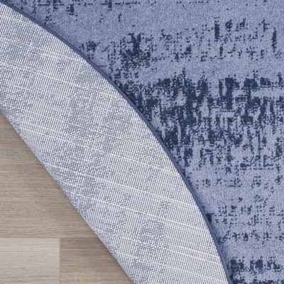 Denim Blue Round Abstract Outdoor Rug 4 ft