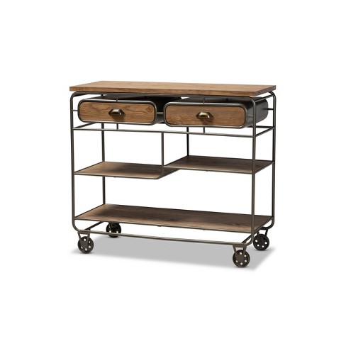 2 Drawer Grant Vintage Rustic Industrial Wood And Metal Kitchen Cart Brown Black Baxton Studio Target