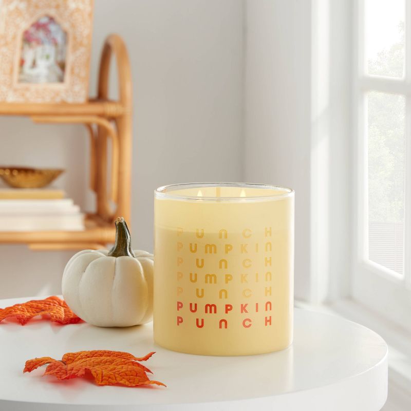 2-Wick 15oz Colored Glass Jar with Label Pumpkin Punch Candle Yellow - Opalhouse&#8482;, 3 of 5