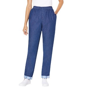 Woman Within Plus Size Elastic-Waist Cotton Straight Leg Denim Pant With Flannel Lining - 1 of 4