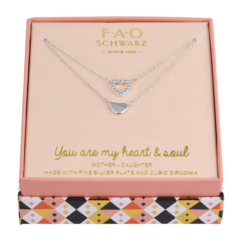 FAO 2pc Silver Tone Heart Pendant Mommy & Me Necklace Set, 2 of 3