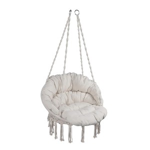 NAYSAYE Patio Swing Hammock Chair with Cushion and Arched Backrest for Indoor and Outdoor Relaxation, Beige, 23.6"*47.2"*7" - 1 of 4