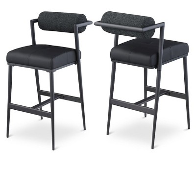Meridian Furniture,Stryker Black Boucle Fabric and Vegan Leather Stool, Set of 2