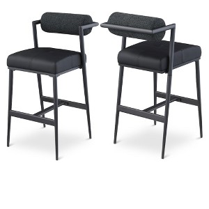 Meridian Furniture,Stryker Black Boucle Fabric and Vegan Leather Stool, Set of 2 - 1 of 4