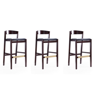 Set of 3 Klismos Upholstered Beech Wood Barstools Black - Manhattan Comfort