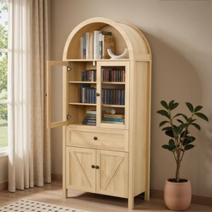 71" Modern Arched Wood Cabinet,Display Cabinet with Adjustable Shelves And Retro Handles,Cabinet For Living Room or Dining Room-Coolbibila - 1 of 4