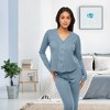 ADR Women's Pajamas Set, Soft Ribbed Knit Waffle Pajamas Lounge Set, Long Sleeve Drop Shoulder V-neck Top and Leggings PJ Pants - 4 of 4