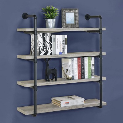 39" Gray Driftwood Industrial Wall Shelf with Black Frame