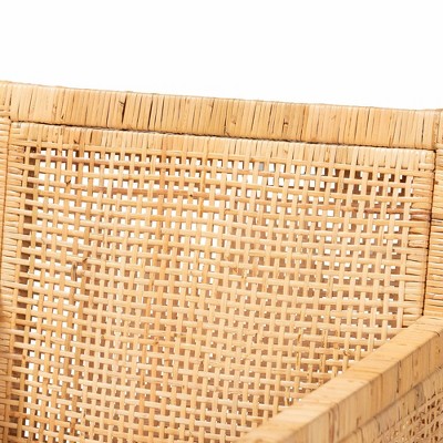 Natural Rattan and Cane Armchair with White Cushion