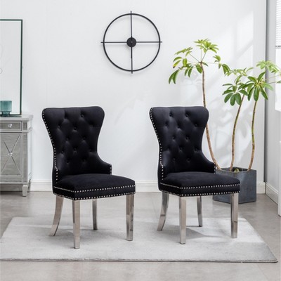 DOMETOUR Dining Chair Contemporary Tufted Velvet Chair with Nailhead Trim Set of 2