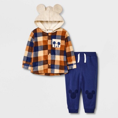 Image of Baby Boys' Disney Mickey Flannel Top and Bottom Set - Blue 0-3M