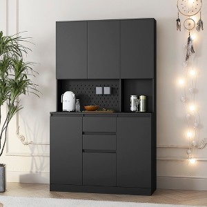 74'' Freestanding Pantry Cabinet Buffet Cupboard Storage Cabinet With 3 AC Power Outlets 2 USB Charging Ports For Kitchen Home - 1 of 4