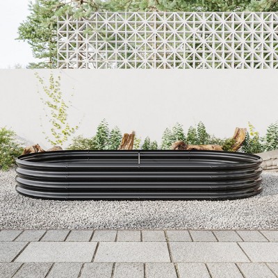 Chic Crate Large Oval Metal Raised Garden Bed for Outdoor Vegetables, Flowers & Plants – Black Planter Box