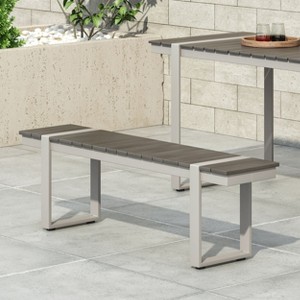 Modern Ourdoor Wood Bench with Faux Wood Slats Assembly required-Christopher Knight Home - 1 of 4