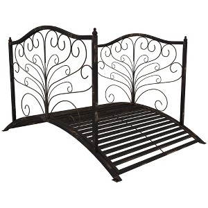 Outsunny 4’ Metal Arch Backyard Garden Bridge with Safety Siderails, Delicate Scrollwork, & Easy Assembly, Black Bronze - 1 of 4
