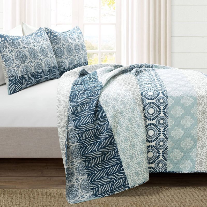 3pc Bohemian Stripe Reversible Oversized Cotton Quilt Bedding Set - Lush Décor, 2 of 9