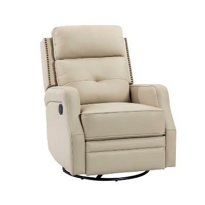 Basilio 28.74" W Tufted Genuine Leather Swivel Rocker Recliner with Nailhead Trims | ARTFUL LIVING DESIGN