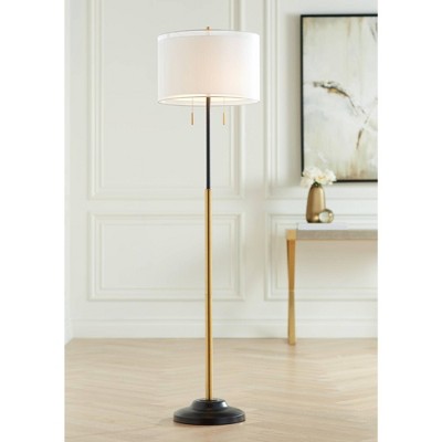 Black and Brass Metal Floor Lamp with Linen Shade