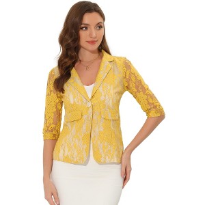 INSPIRE CHIC Women's Bussiness Casual Blazers Floral Lace 3/4 Sleeve Single Button Elegant Blazer Suits - 1 of 4