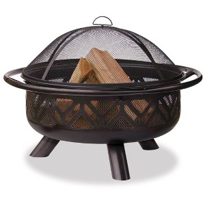 Endless Summer Round Wood Burning Outdoor Fire Pit with Geometric Design Brown: Portable, Mesh Spark Guard, Steel Frame - 1 of 3