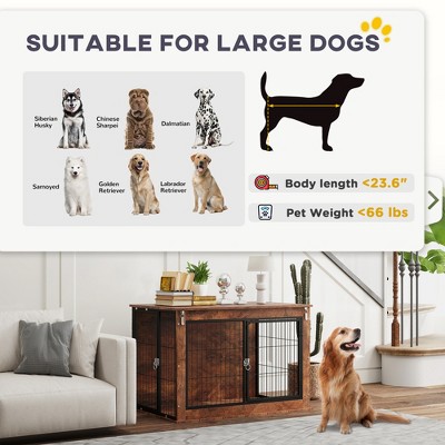 Large Rustic Brown Veneer Dog Crate Table