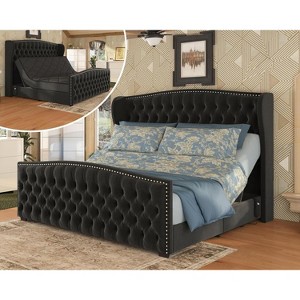 AMERLIFE Adjustable Bed, 51" Velvet Tufted Headboard, Dual Motor, No Box Spring - 1 of 4
