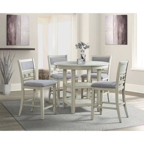 5pc Taylor Counter Height Dining Set Beige - Picket House Furnishings: Round Table with Storage, 4 Upholstered Chairs - image 1 of 4