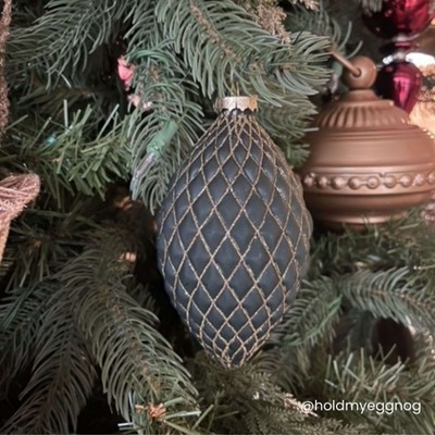 5.5"H and 4"H Evergreen Glass Ball Ornaments with Gold Accents - Set of 2