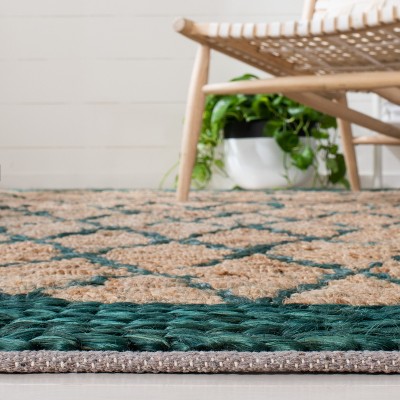 Hand-Knotted Boho Chic Geometric Cotton Rug in Natural/Dark Green - 4' x 6'