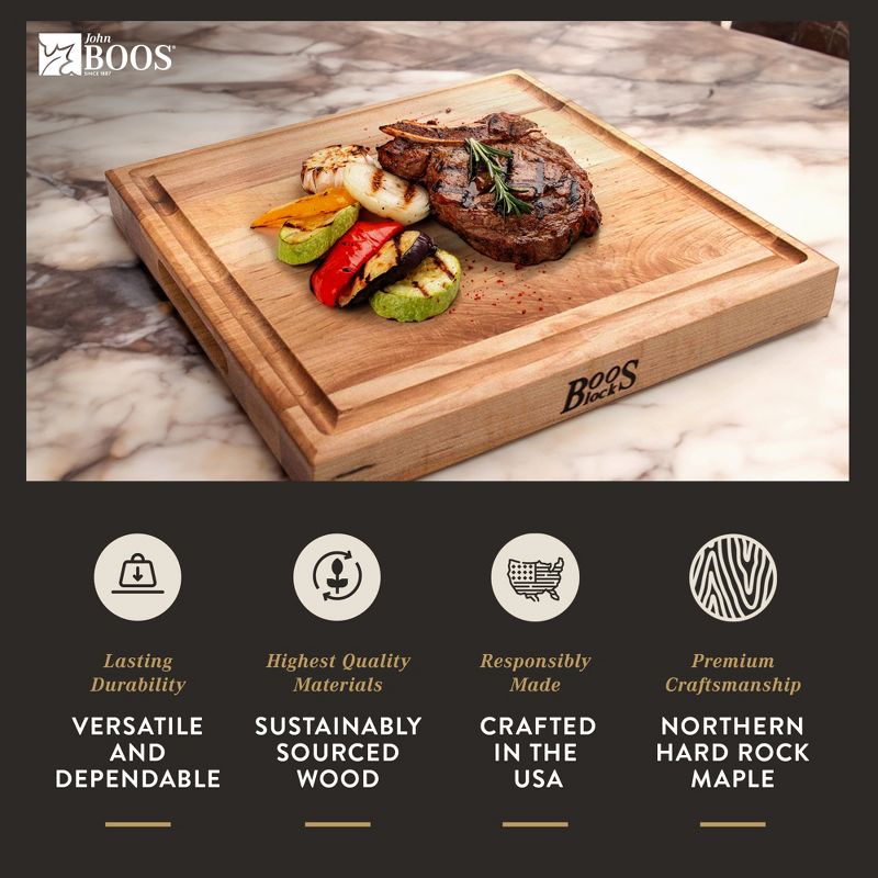John Boos Block Wide Reversible Cutting/Carving Board with Juice Groove and Integrated Handles, 4 of 10