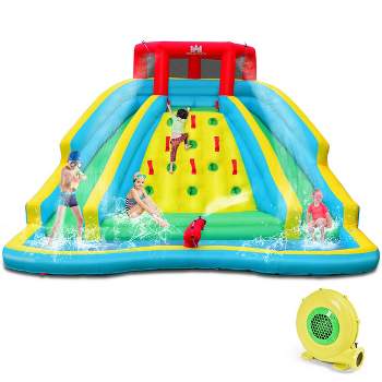 Costway Inflatable Mighty Water Park Bouncy Splash Pool Climbing Wall w/ 735W Blower