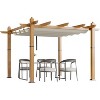Garvee 10x10ft Outdoor Aluminum Pergola Retractable UPF50+ Waterproof Canopy, Wood Grain Frame, Tool-Free Assembly, Off-White Curtains - 2 of 4