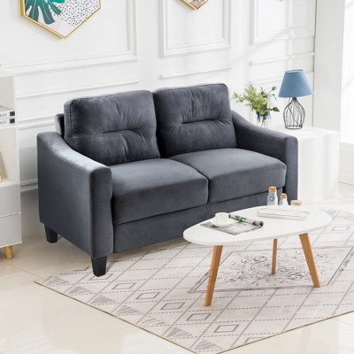SKRAN 2 Seat Sectional Sofa with U-Shaped Spring Links and Solid Wood Frame with Tapered Legs & Straight Arm for Living Room Bedroom,Black Velvet