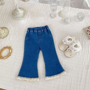 MyKids-Usa Autumn Arrival Modern Casual Baby Kids Girls Blue Denim Flared Jeans - 1 of 4