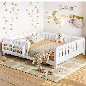 KTMBDW Floor Bed for Children,Sturdy Wood Montessori Bed Frame with Fence,Built-in bookshelf, Montessori Floor Bed for Girls and Boys - 1 of 4