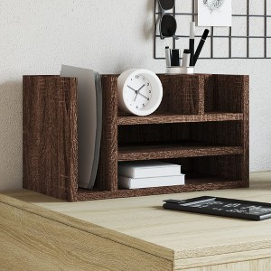 Aghana Digitals 6-Compartment Oak Brown Engineered Wood Desktop Organizer with Ample Storage, - 1 of 4