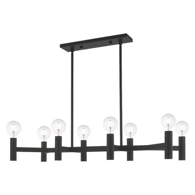 Black Steel 8-Light Linear Chandelier with Exposed Bulbs
