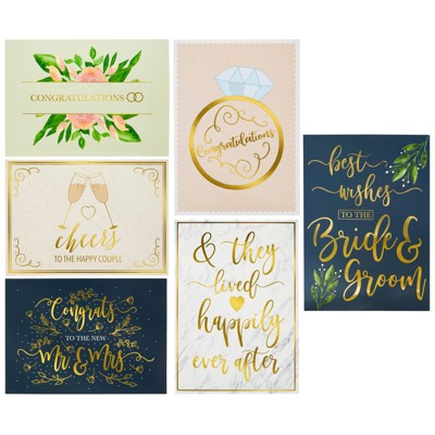 Juvale 24 Pack Blank Wedding Greeting Cards with Envelopes Bulk Set, Boxed Gold Foil Wedding Congratulations Note Cards, 5x7 In