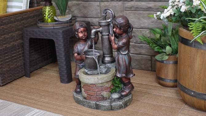 Sunnydaze 24"H Electric Polyresin Jack and Jill at Farmhouse Pump and Well Outdoor Water Fountain, 2 of 16, play video