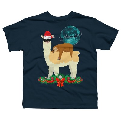 Boy's Design By Humans Llama With Glasses Sleeping Sloth Christmas Santa By TeeShirtMadness T-Shirt