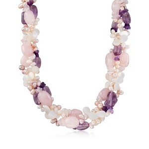Ross-Simons Cultured Pearl, Rose Quartz and Amethyst Torsade Necklace in Sterling Silver Size 18 - 1 of 4