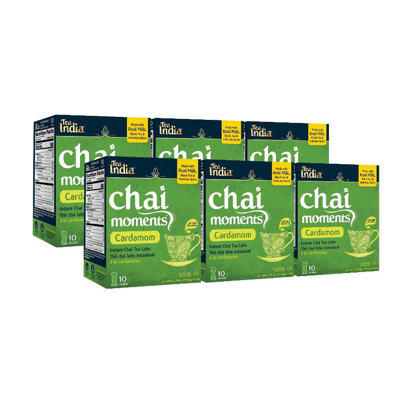 Tea India Chai Moments Cardamom Chai Tea Instant Latte Mix 10 Sachets Pack of 6, 1 of 6