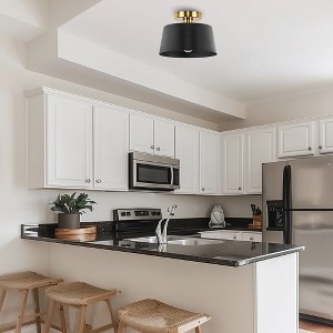 DORESshop 10 in. 1-Light Matte Black and Gold Bowl Semi-Flush Mount for Foyer, Kitchen, E26 Base, No Bulbs Included (2-Pack) - 1 of 4