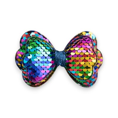 Summer Crystal - Sequin Glitter Stuffed Bow Clip - Holographic - 1 Pack