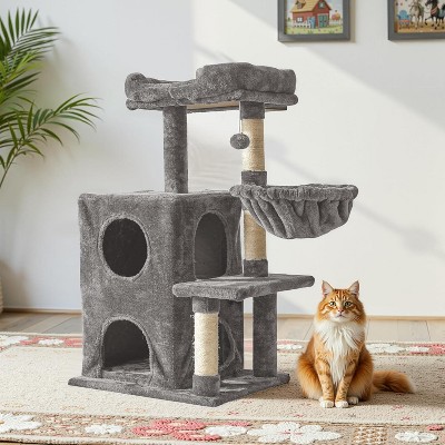 Multi-Level Cat Tree for Indoor Cats, Modern Cat Tower with Double Beds & Scratching Posts, 27 in Cute Cat Tree