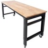 Steel Workbench with Rubber Wood Top and Adjustable Height and Rolling Wheels - 3 of 4